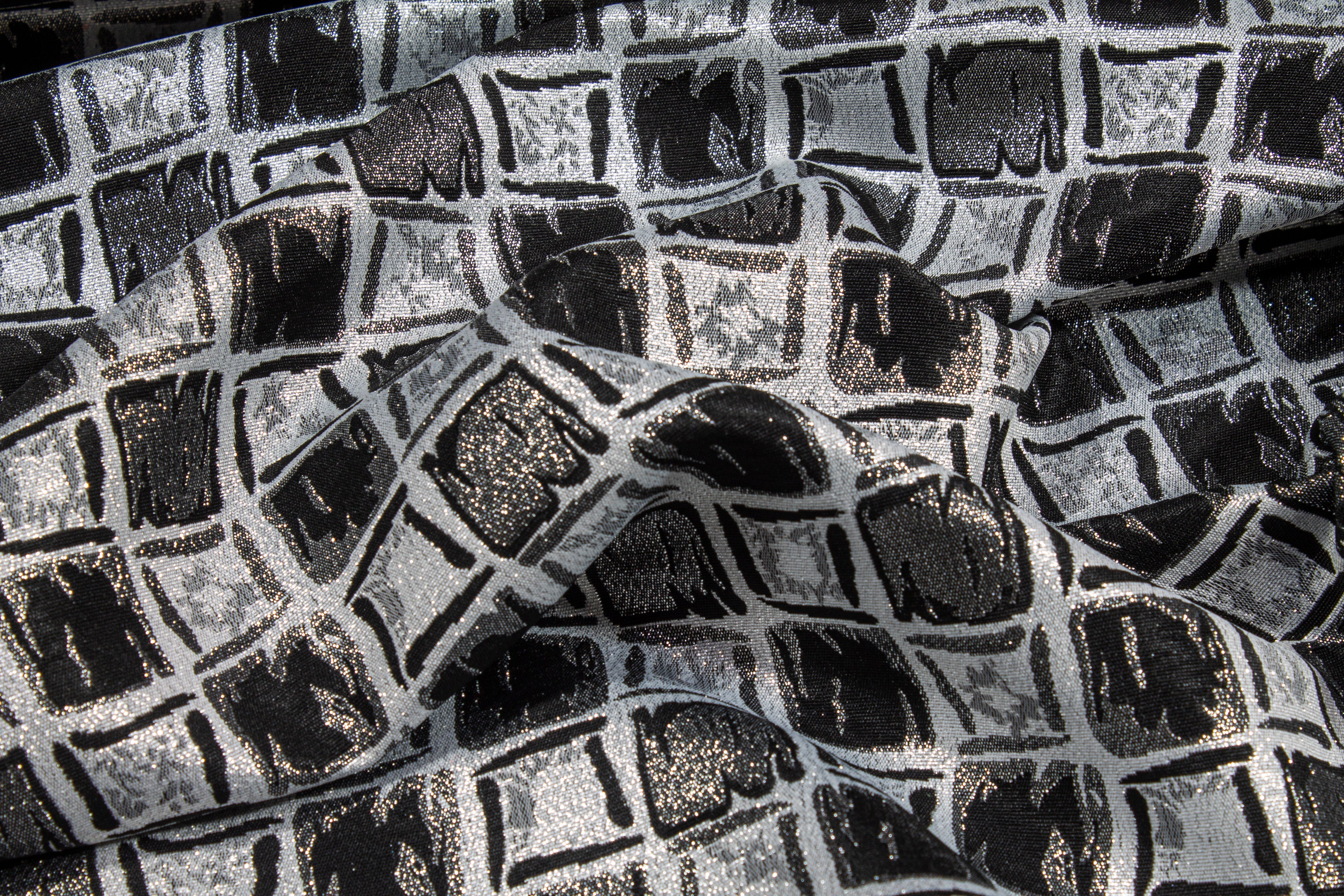 Geometric Metallic Brocade - Silver and Black