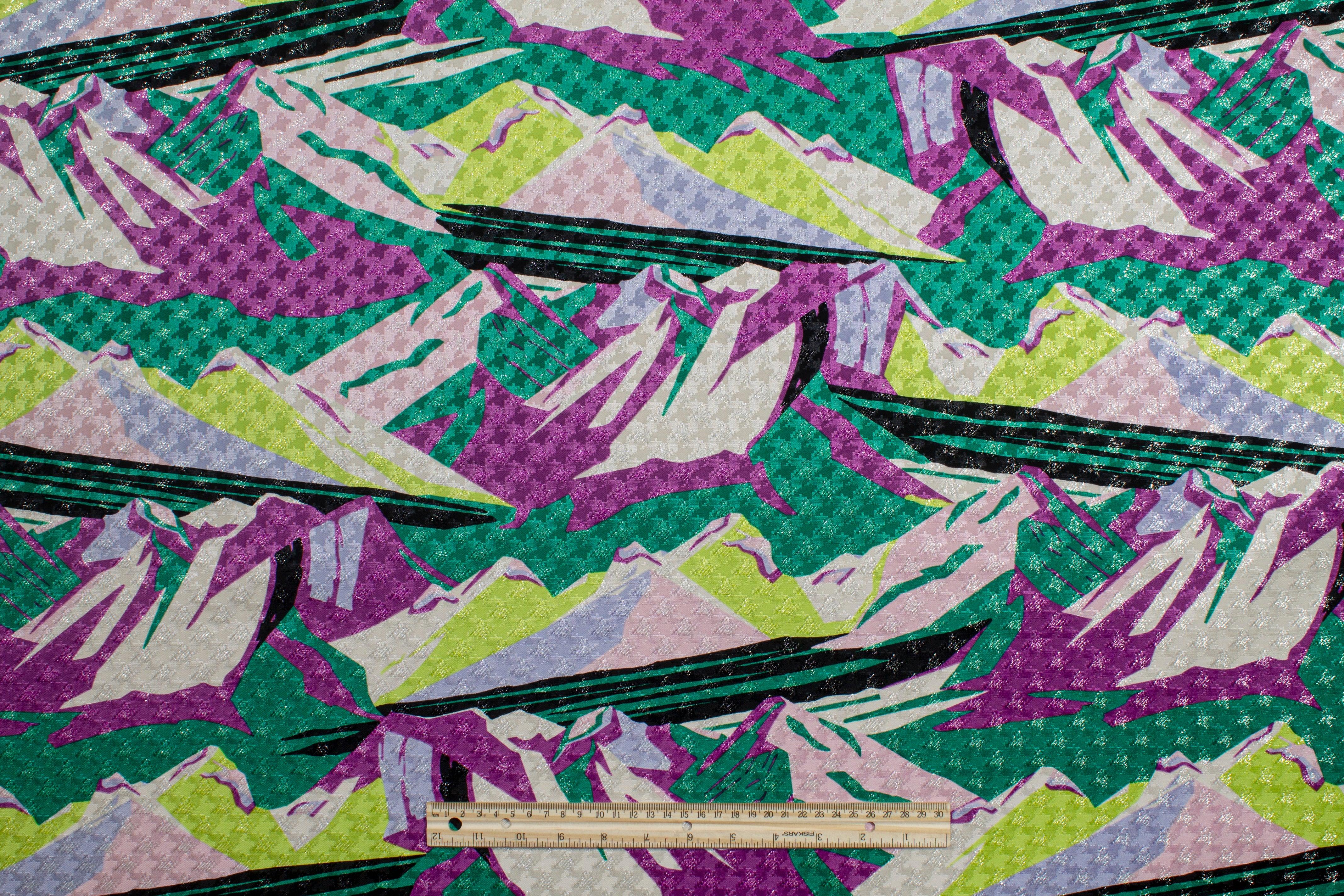Multicolor Italian Metallic Silk and Wool Printed Jacquard - Prime Fabrics