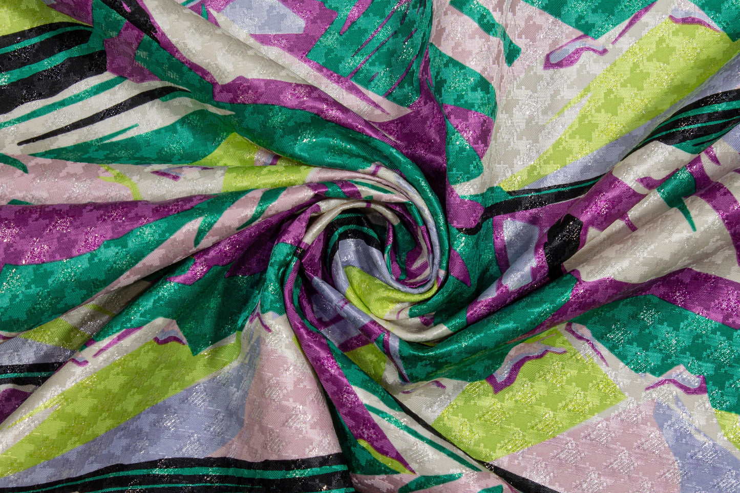 Multicolor Italian Metallic Silk and Wool Printed Jacquard - Prime Fabrics