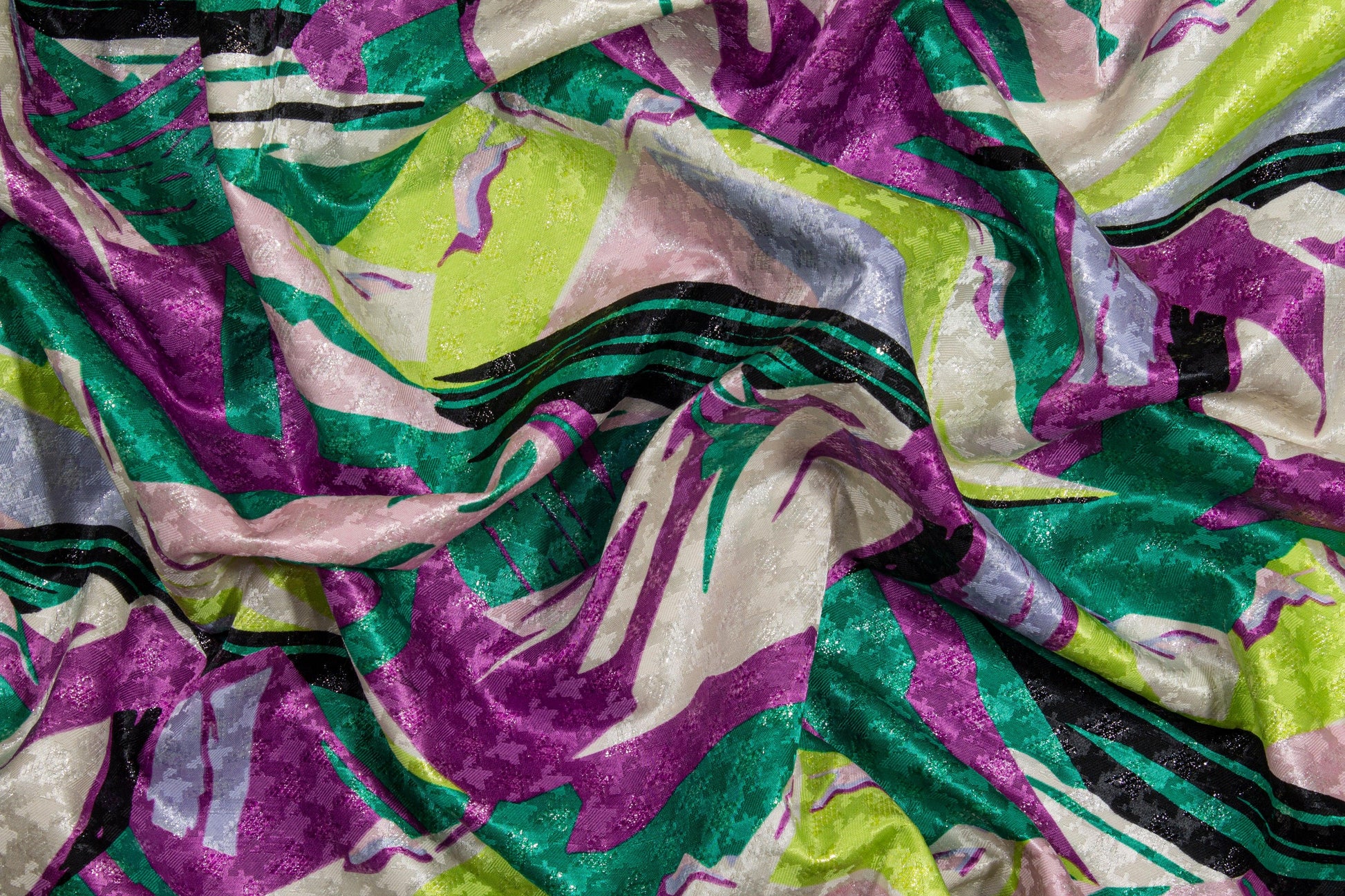 Multicolor Italian Metallic Silk and Wool Printed Jacquard - Prime Fabrics