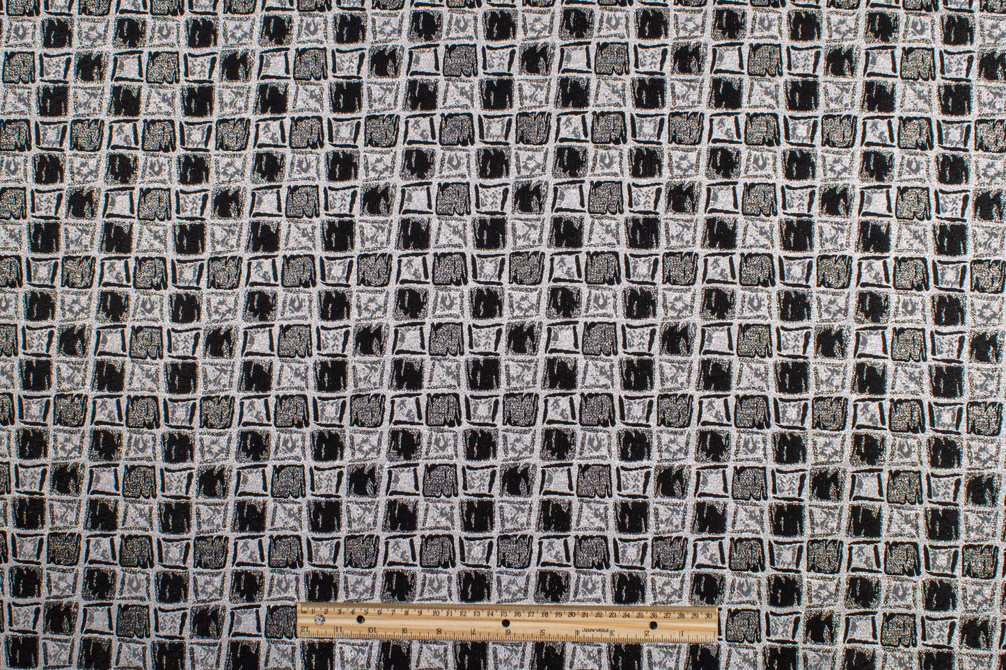 Geometric Metallic Brocade - Silver and Black
