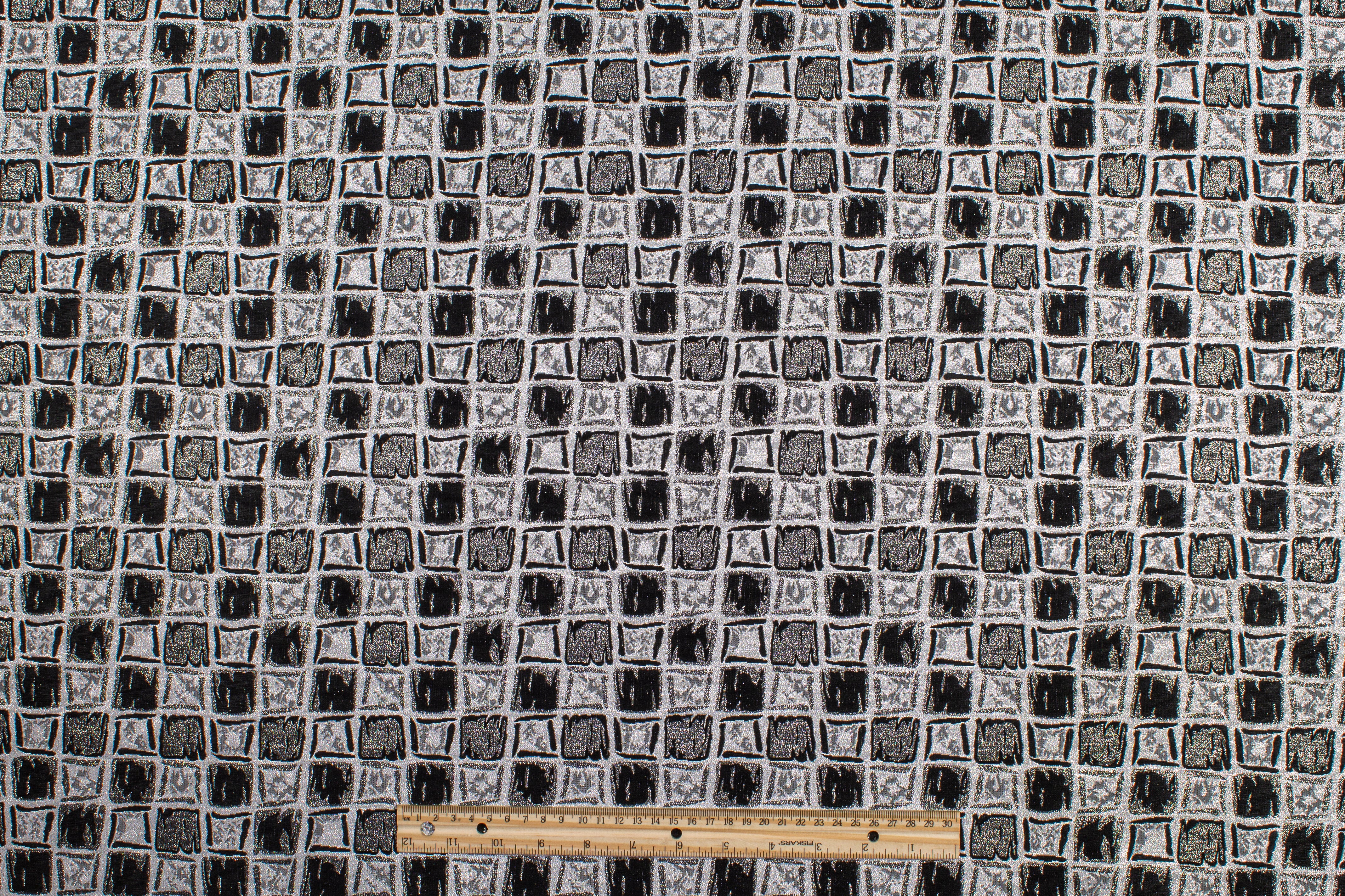 Geometric Metallic Brocade - Silver and Black