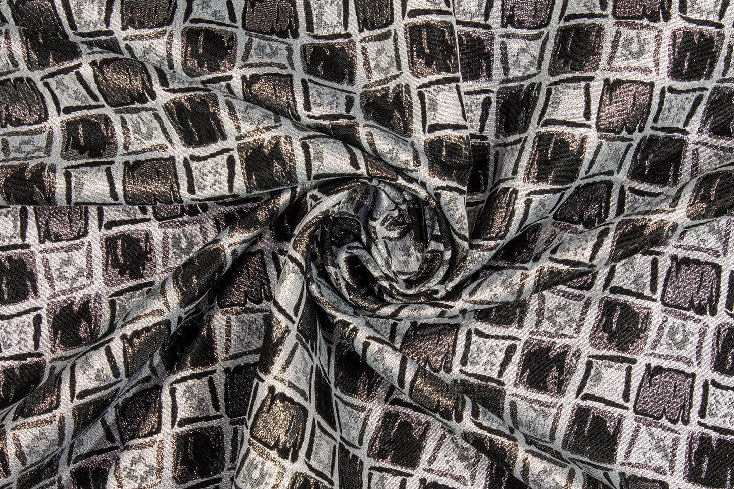 Geometric Metallic Brocade - Silver and Black