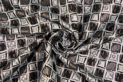 Geometric Metallic Brocade - Silver and Black