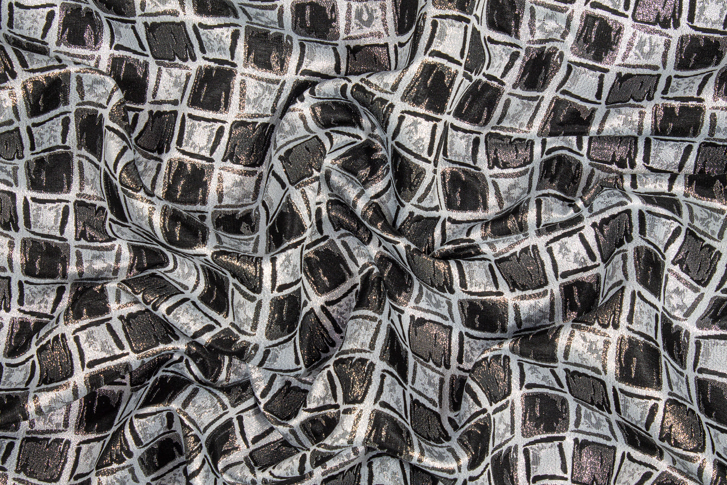 Geometric Metallic Brocade - Silver and Black