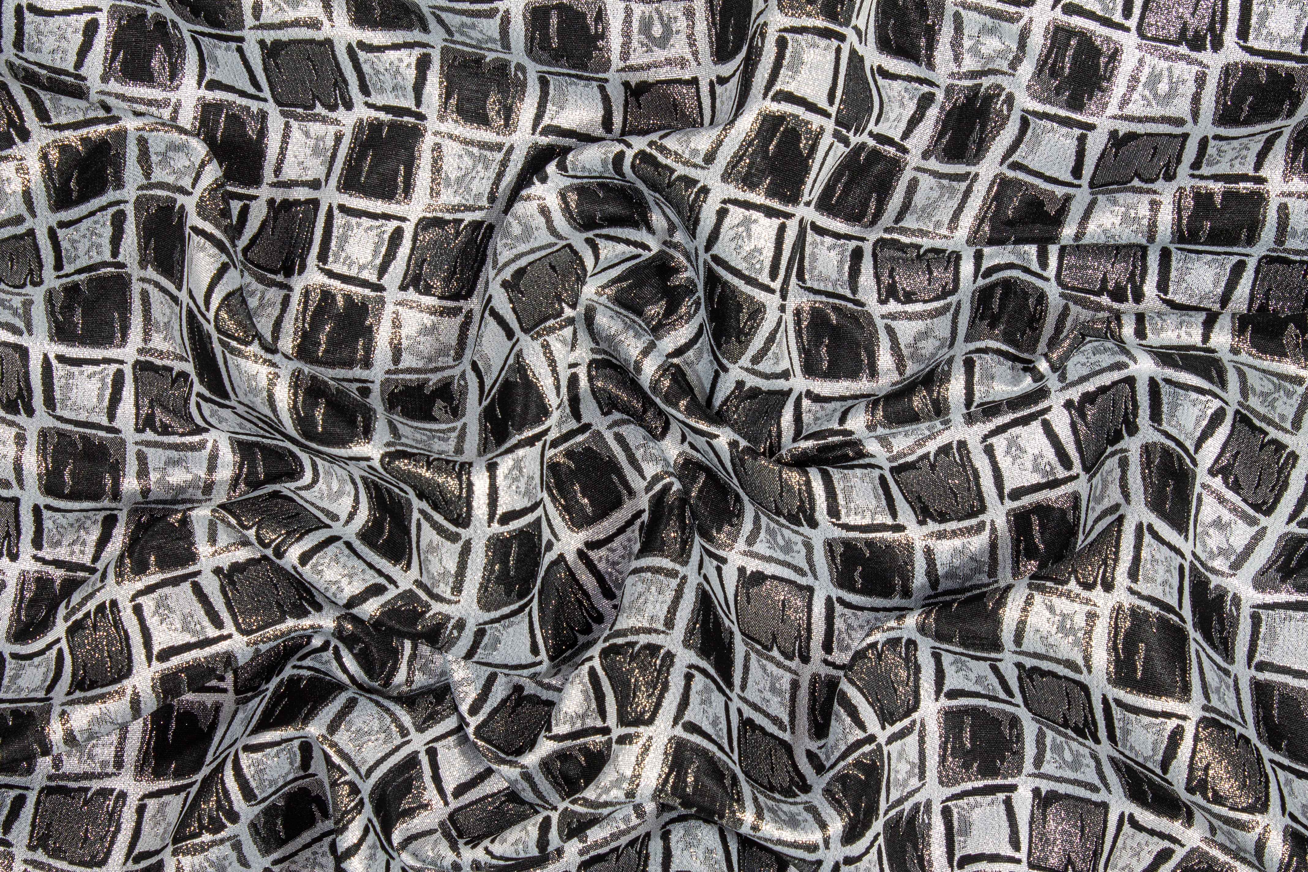 Geometric Metallic Brocade - Silver and Black