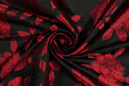 Metallic Floral Brocade - Red and Black