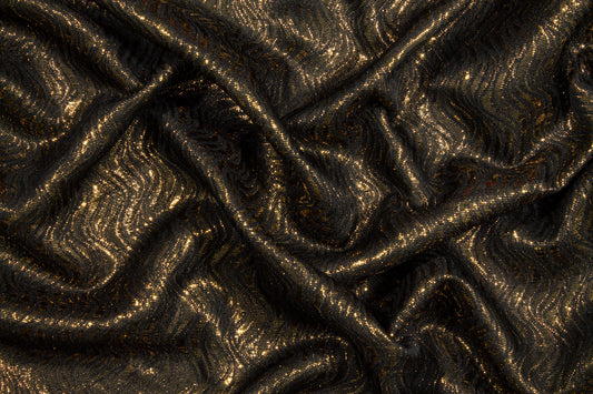 Wavy Metallic Brocade - Gold and Black