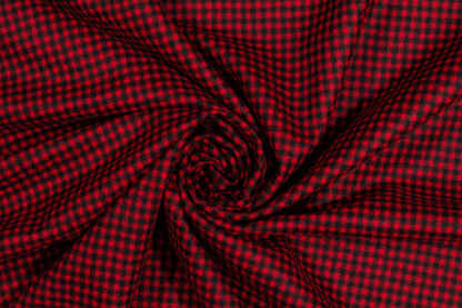 Red and Black Gingham Check Wool Suiting - Prime Fabrics