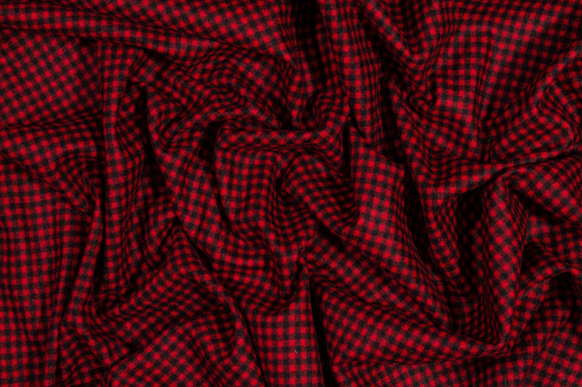 Red and Black Gingham Check Wool Suiting - Prime Fabrics