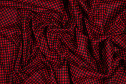Red and Black Gingham Check Wool Suiting - Prime Fabrics