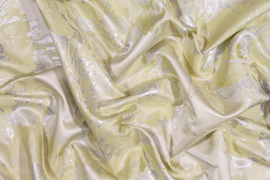 Floral Metallic Brocade - Light Chartreuse and Silver
