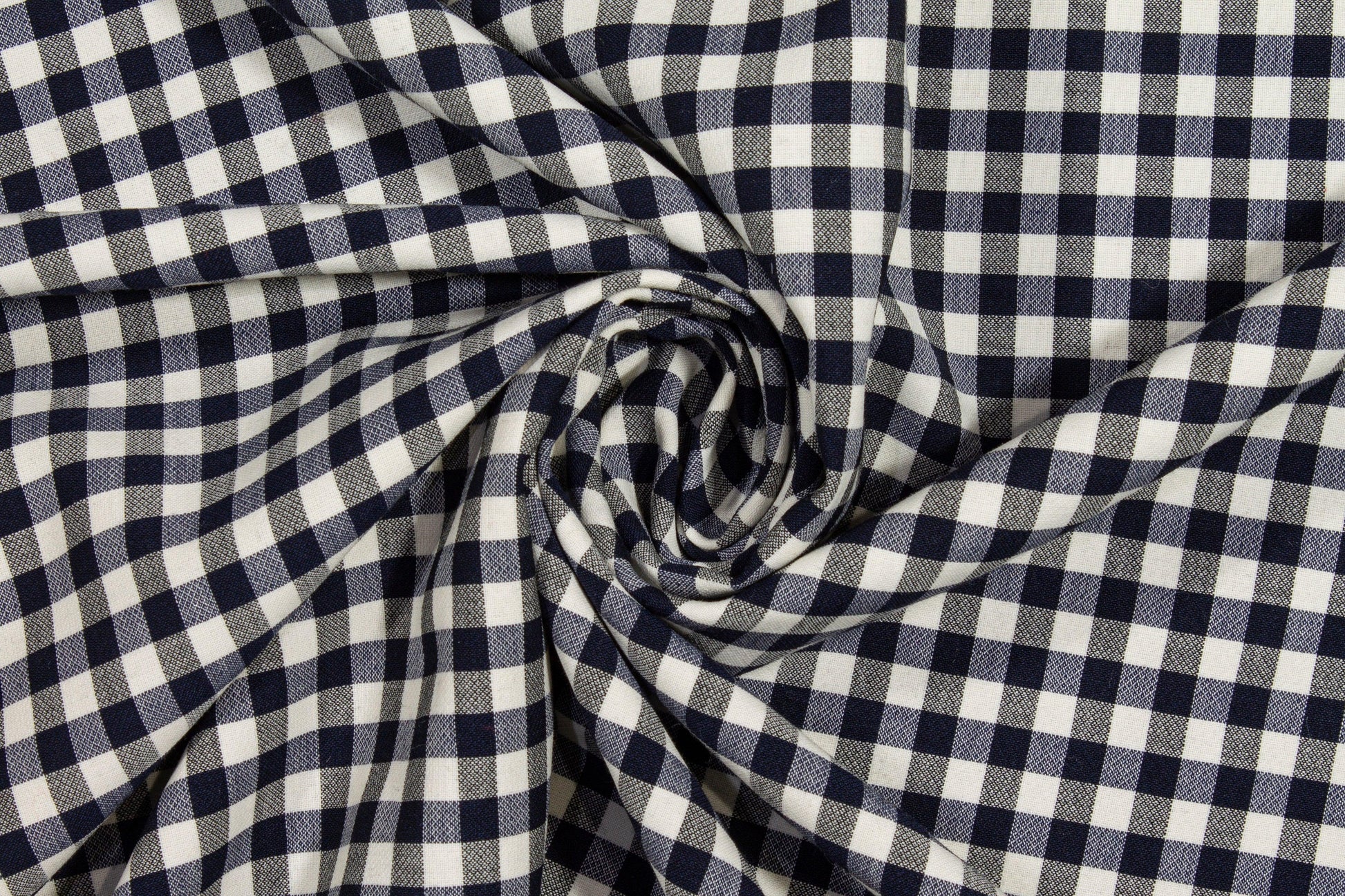 Navy and White Gingham Checked Wool - Prime Fabrics