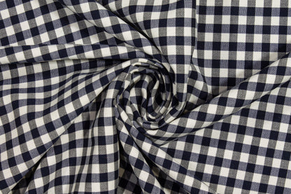 Navy and White Gingham Checked Wool - Prime Fabrics