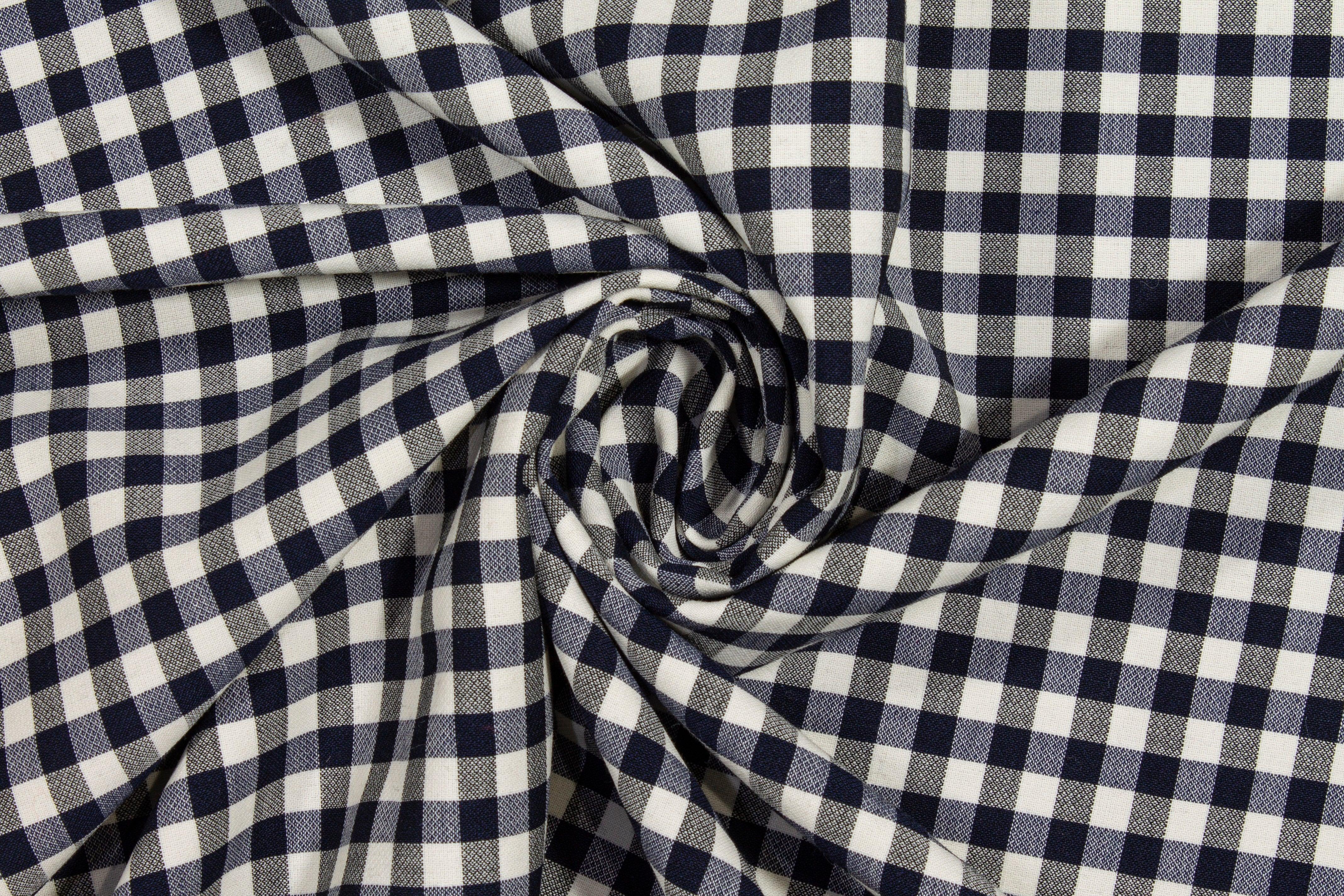 Navy and White Gingham Checked Wool - Prime Fabrics