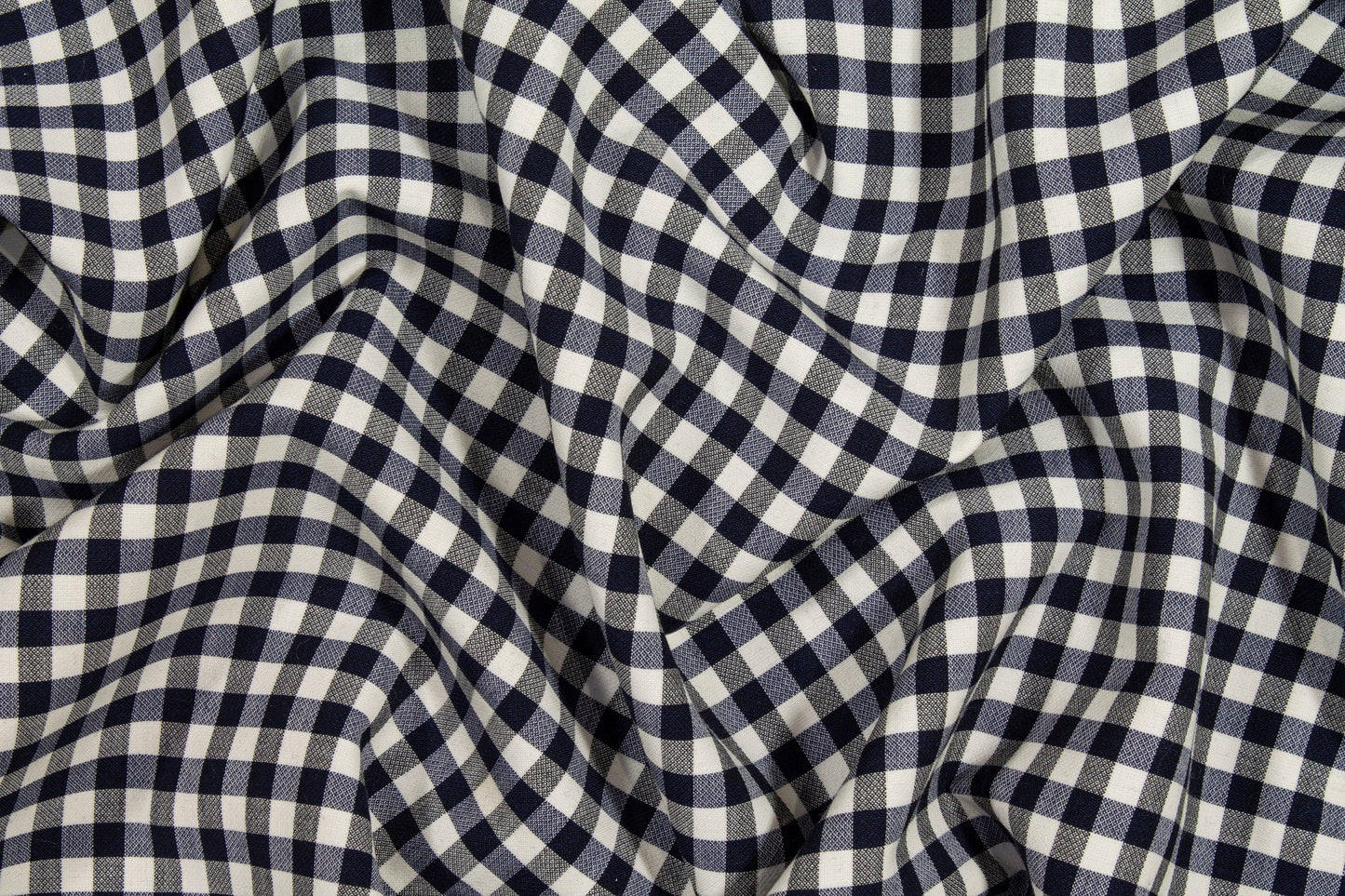 Navy and White Gingham Checked Wool - Prime Fabrics