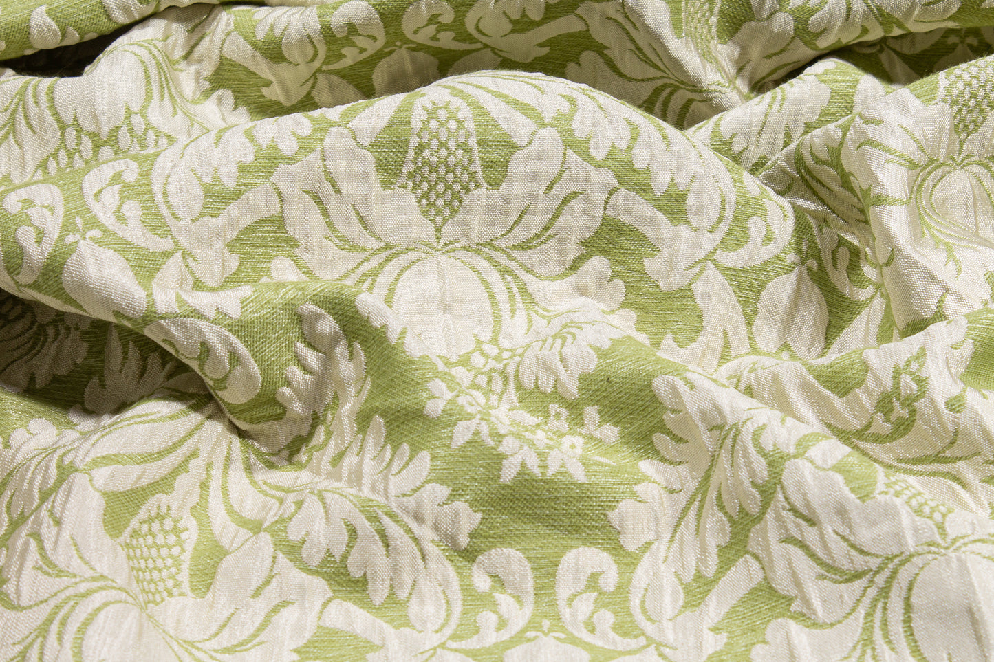 Crushed Damask Brocade - Green and Off White