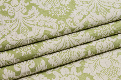 Crushed Damask Brocade - Green and Off White
