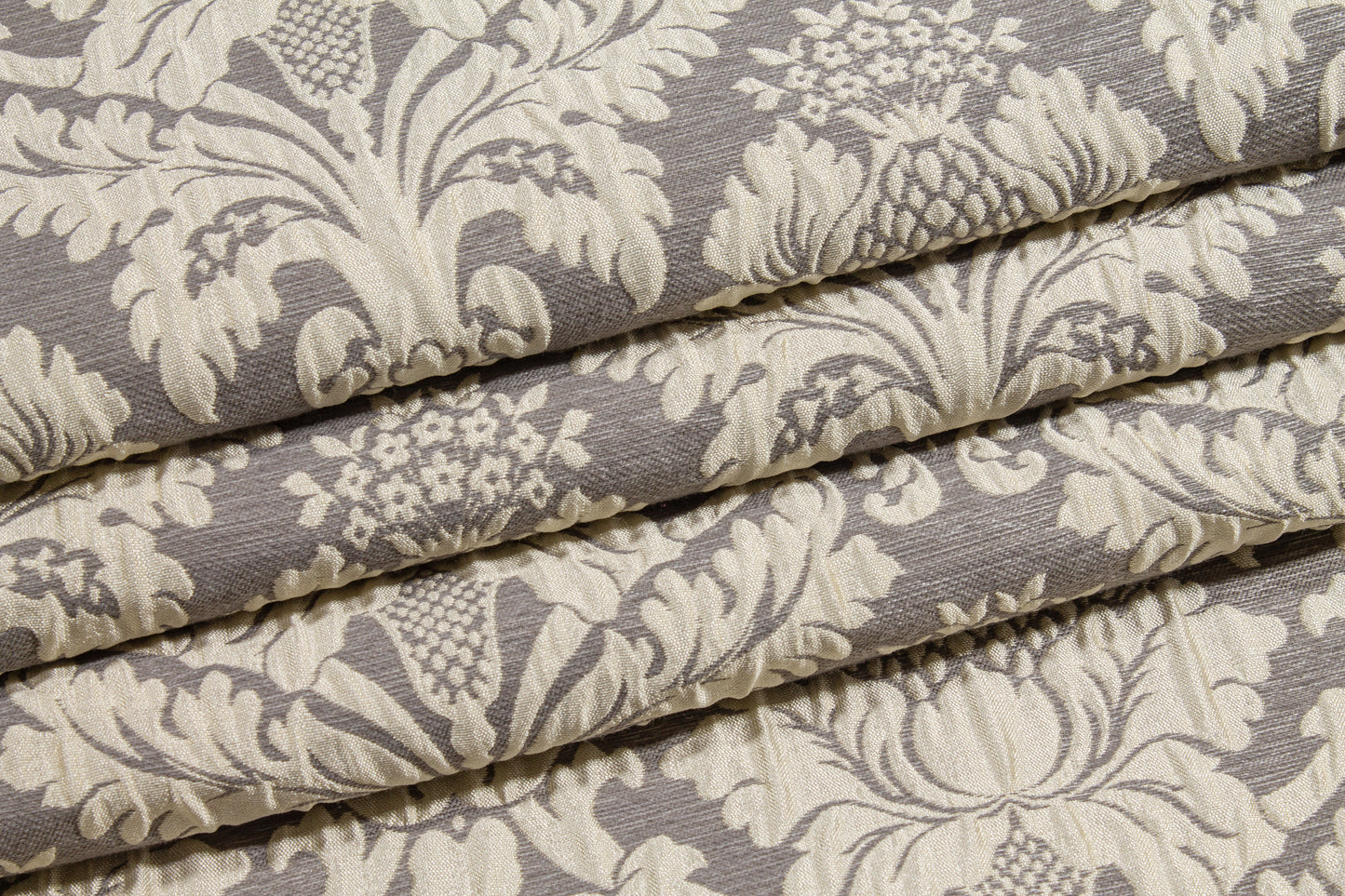Crushed Damask Brocade - Gray and Off White
