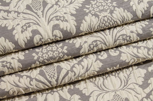 Crushed Damask Brocade - Gray and Off White