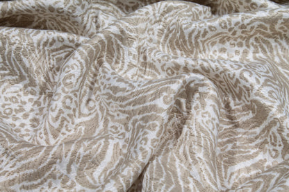 Abstract Poly Rayon Printed Brocade - White and Taupe