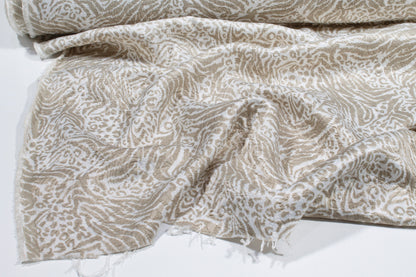 Abstract Poly Rayon Printed Brocade - White and Taupe