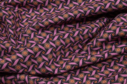 Abstract Cotton Pique - Black, Pink, Orange