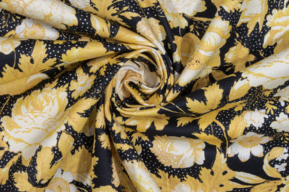 Floral Cotton Denim Twill - Yellow, Black and White