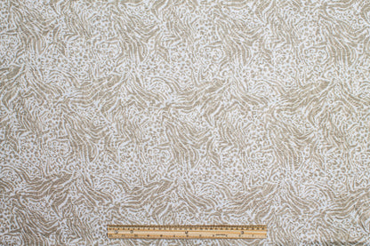 Abstract Poly Rayon Printed Brocade - White and Taupe