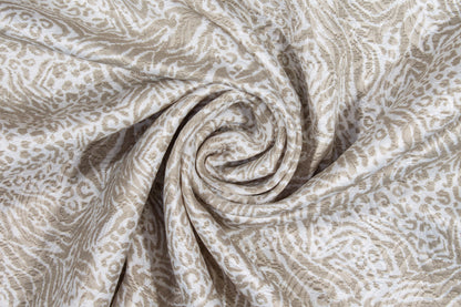 Abstract Poly Rayon Printed Brocade - White and Taupe