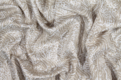 Abstract Poly Rayon Printed Brocade - White and Taupe