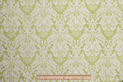 Crushed Damask Brocade - Green and Off White