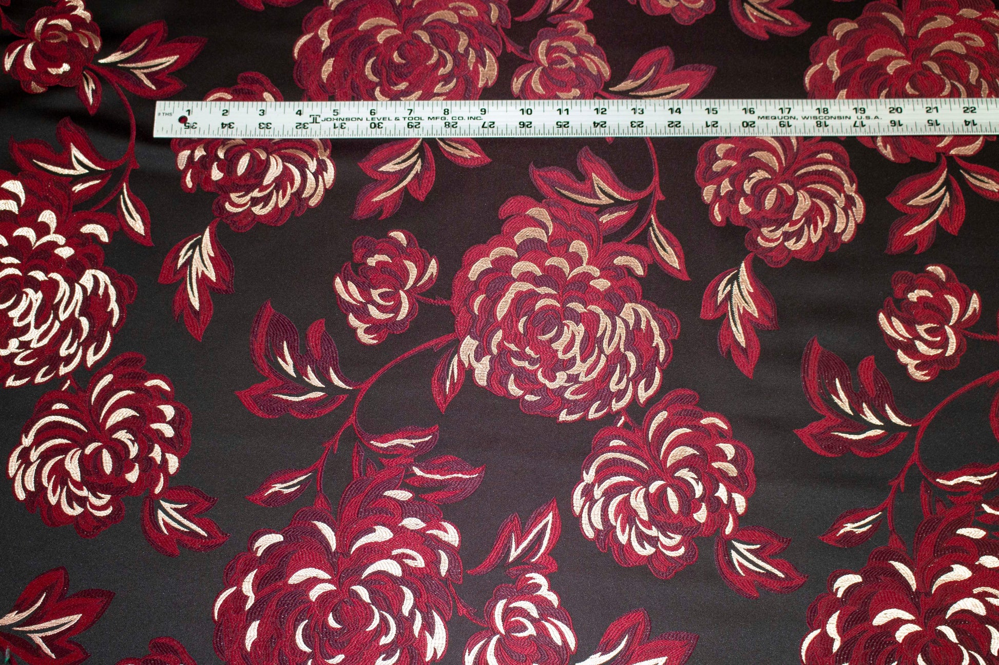 Burgundy and Black Floral Metallic Brocade - Prime Fabrics