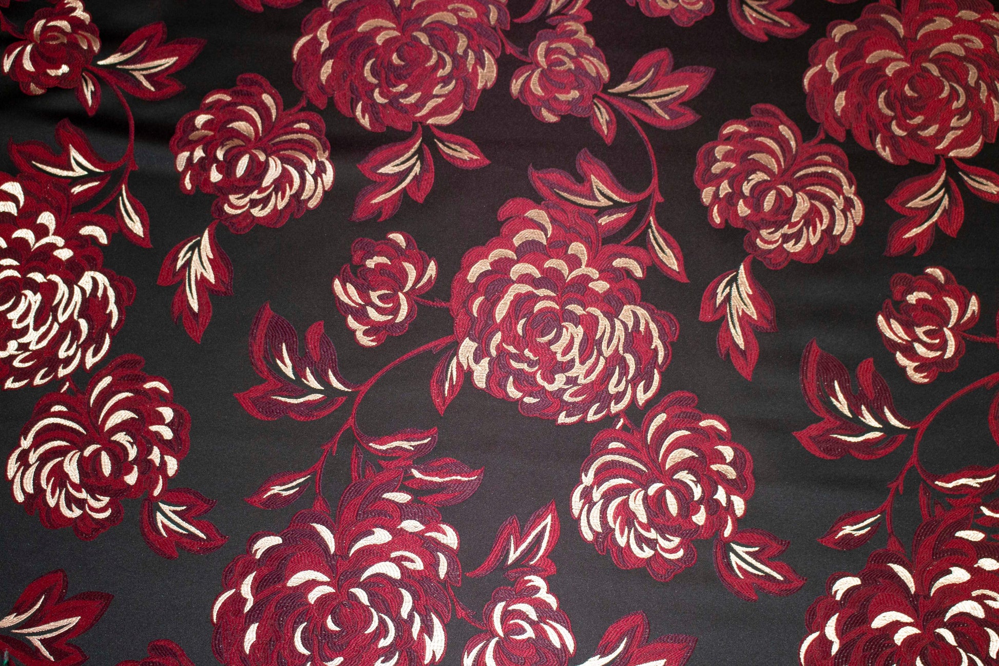 Burgundy and Black Floral Metallic Brocade - Prime Fabrics