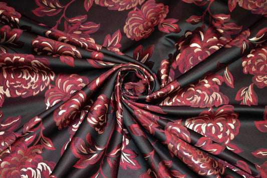 Burgundy and Black Floral Metallic Brocade - Prime Fabrics