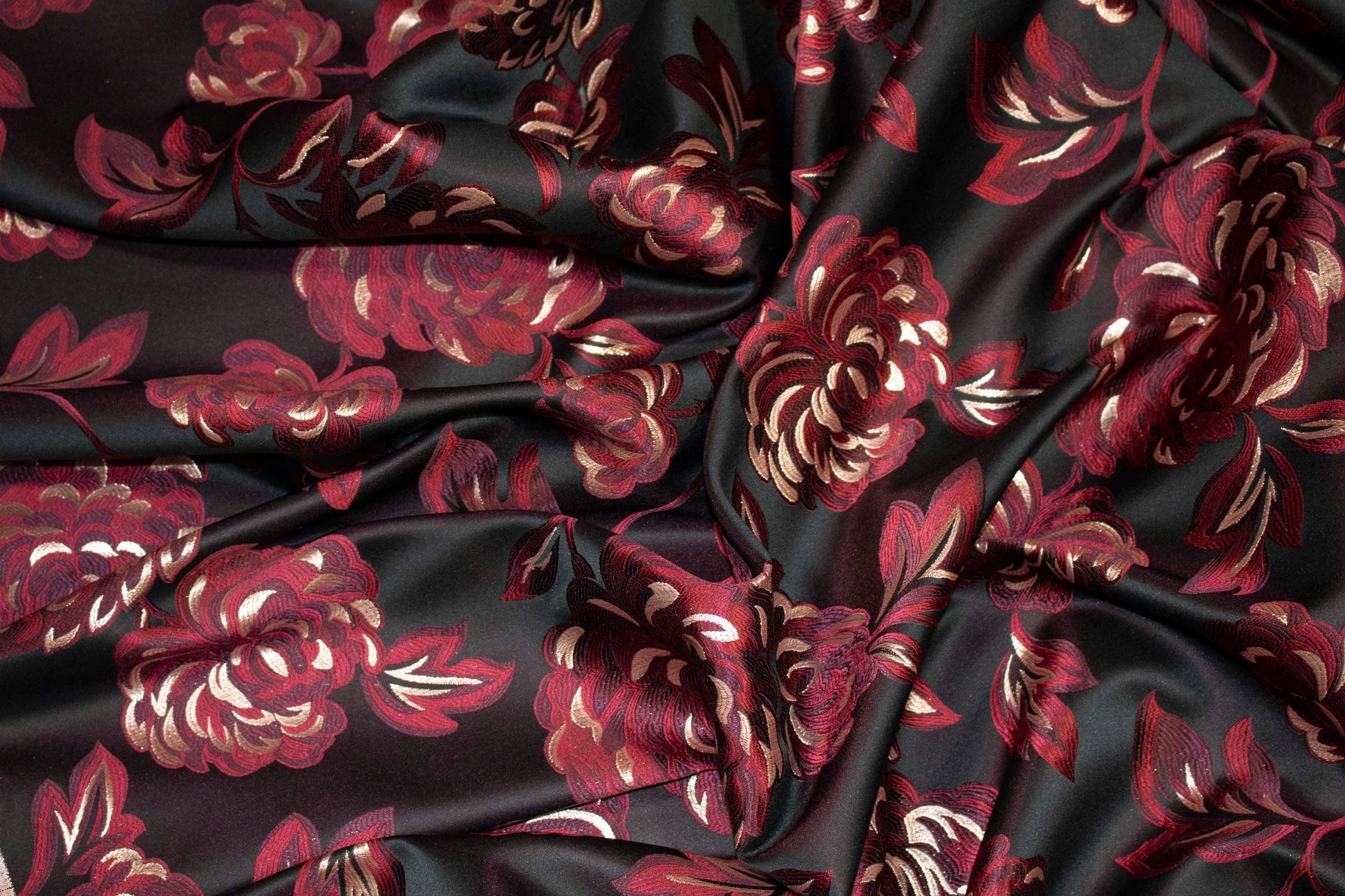 Burgundy and Black Floral Metallic Brocade - Prime Fabrics