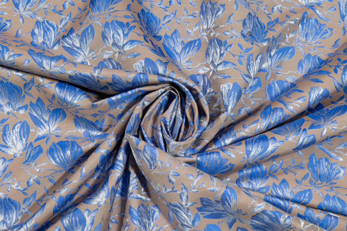 Blue and Taupe Floral Jacquard - Prime Fabrics