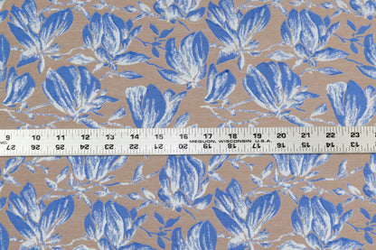 Blue and Taupe Floral Jacquard - Prime Fabrics