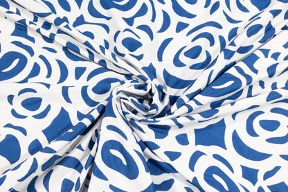 Blue and White Double Faced Cotton Brocade - Prime Fabrics
