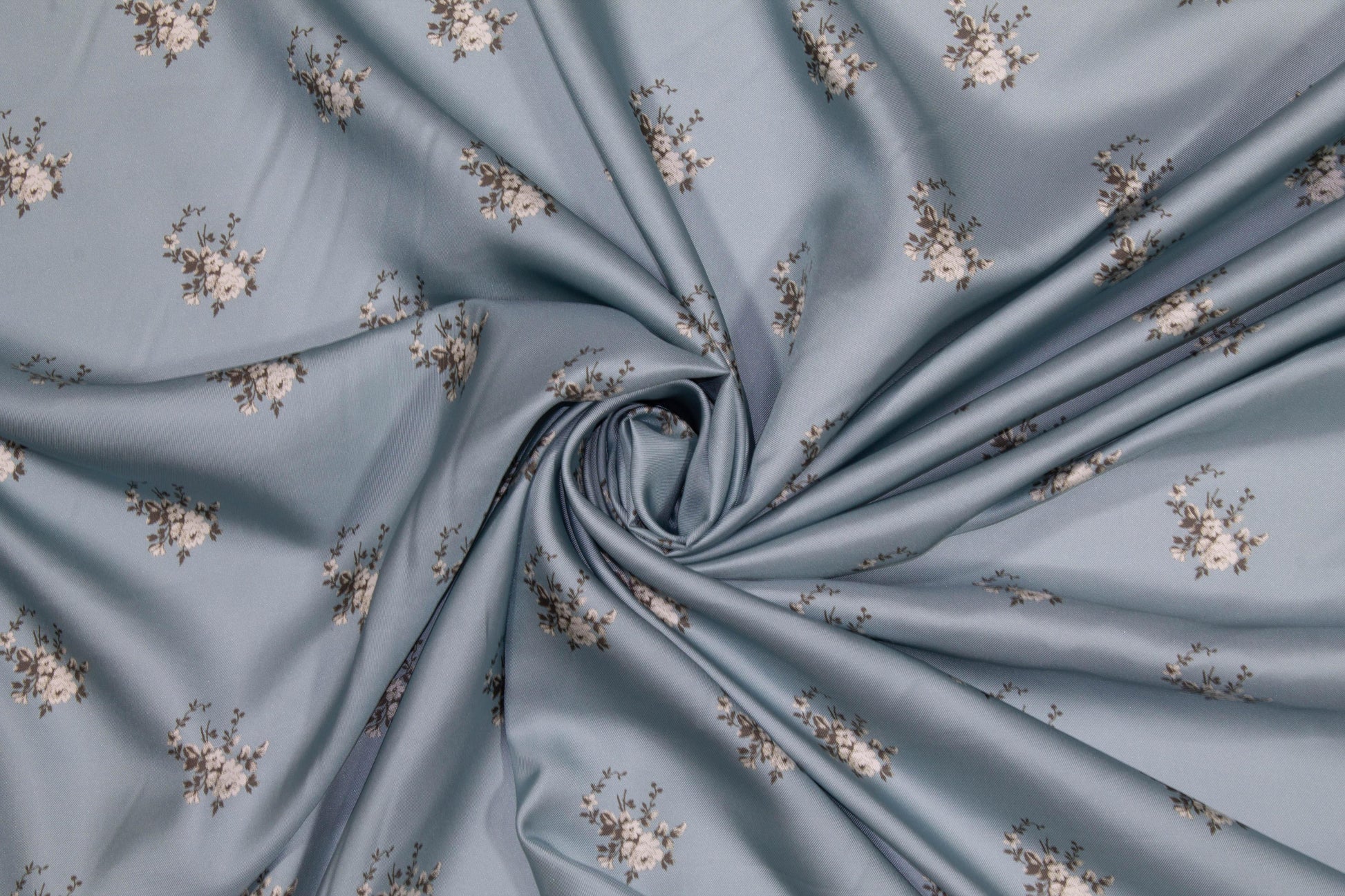 Blue Floral Silk Twill - Prime Fabrics