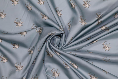 Blue Floral Silk Twill - Prime Fabrics