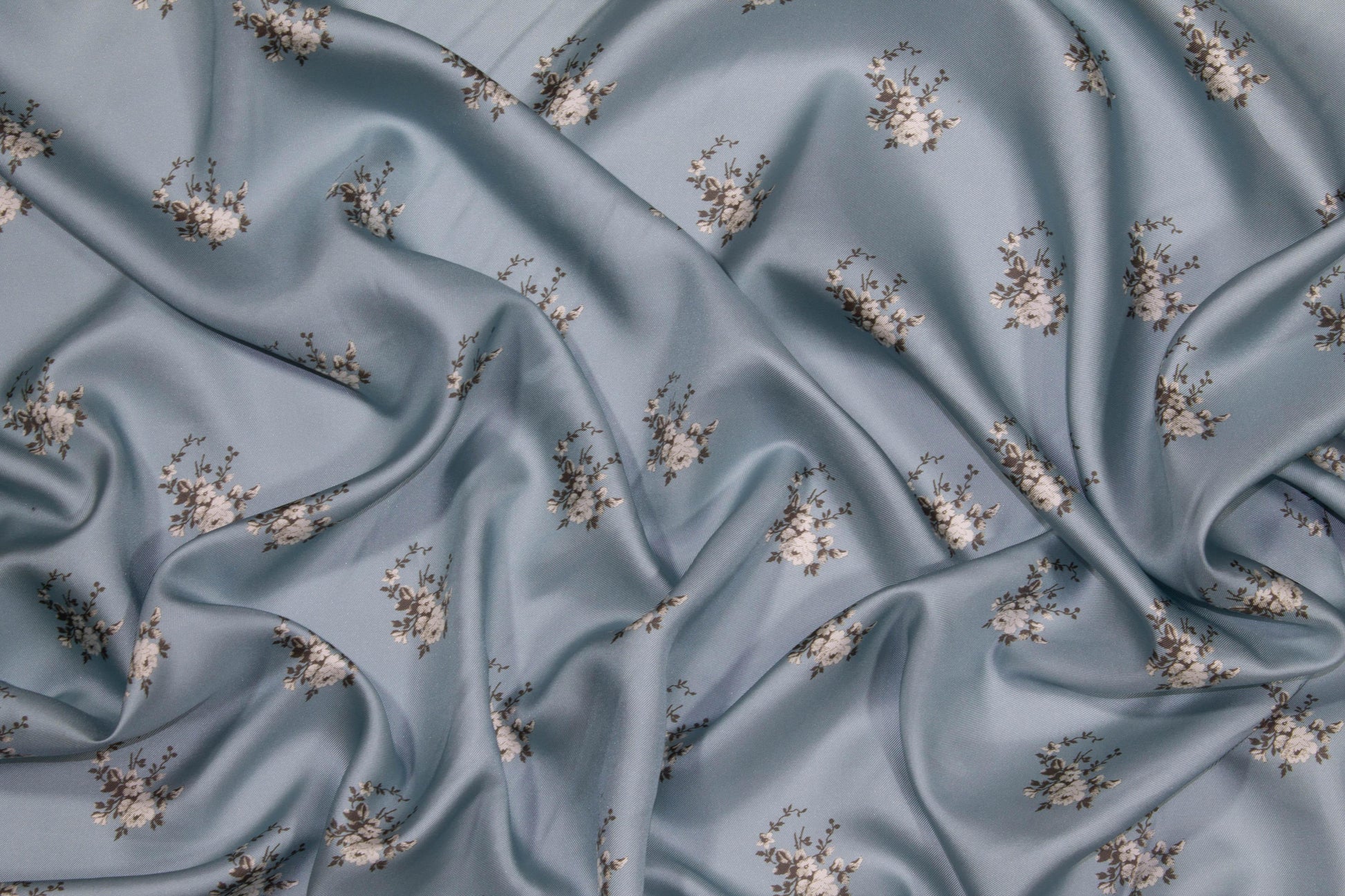 Blue Floral Silk Twill - Prime Fabrics