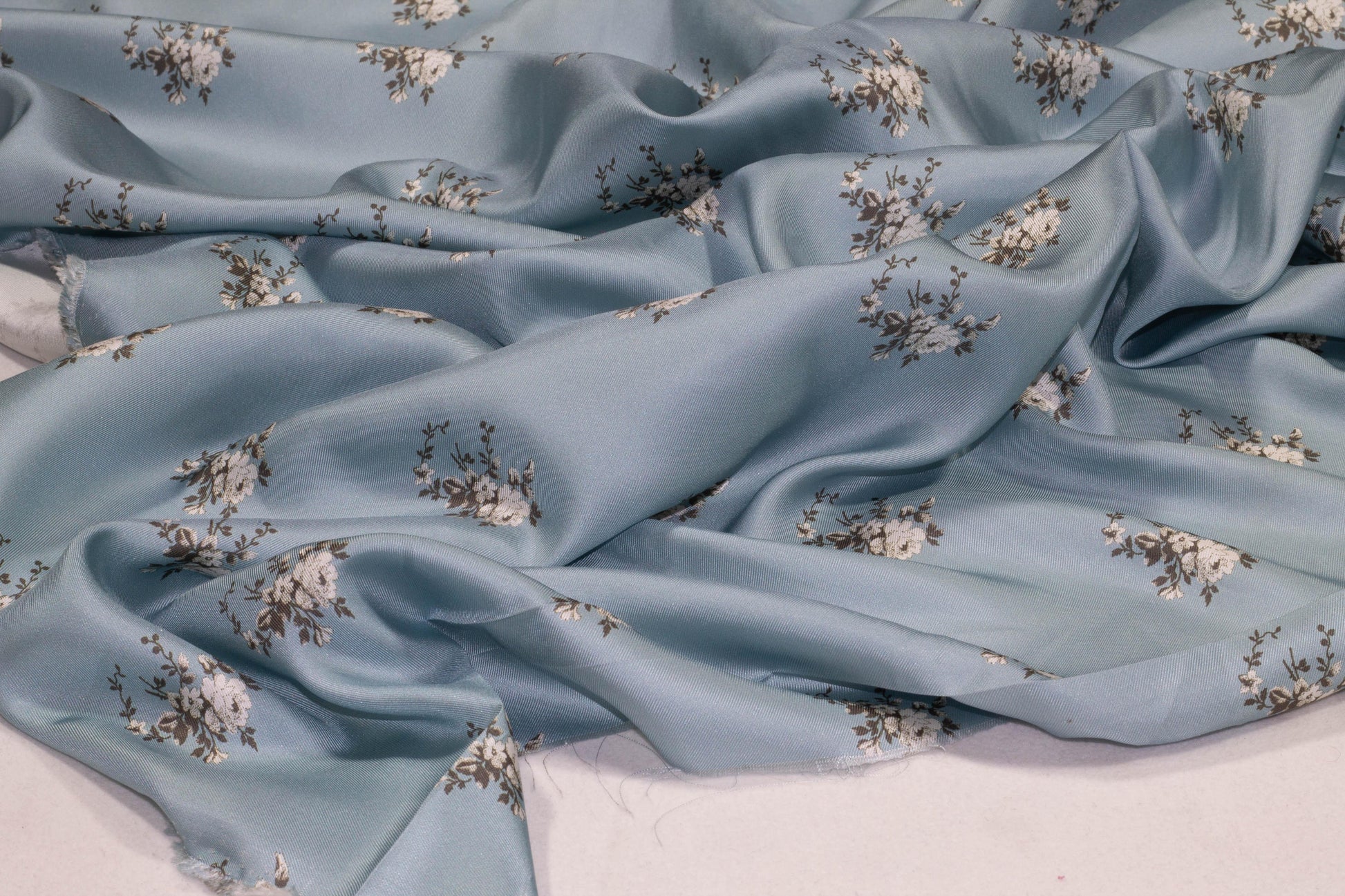 Blue Floral Silk Twill - Prime Fabrics
