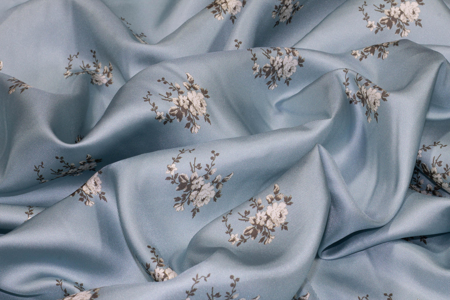 Blue Floral Silk Twill - Prime Fabrics