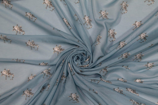 Blue Floral Silk Chiffon - Prime Fabrics